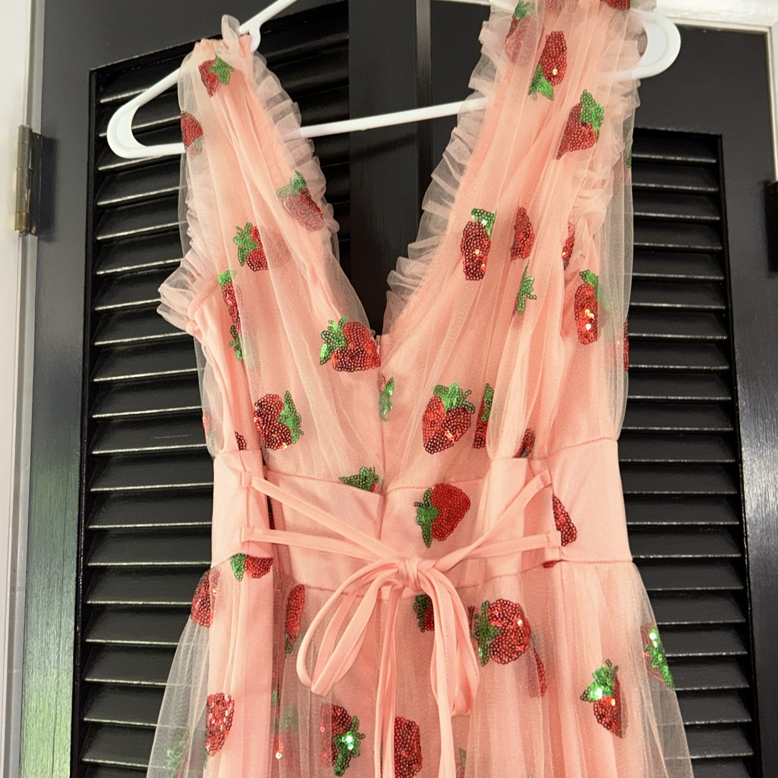 Strawberry Sequin Tulle Maxi Spring Pink Dress Retro Dress Size XL Fairy