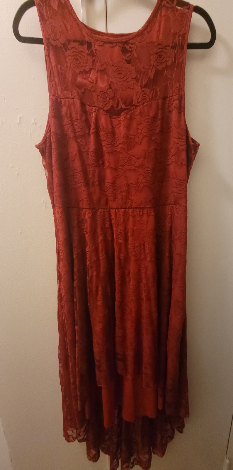 Shein Curve Red High Low Dress Floral Lace Dress Size 2XL (16) – Lightly Worn