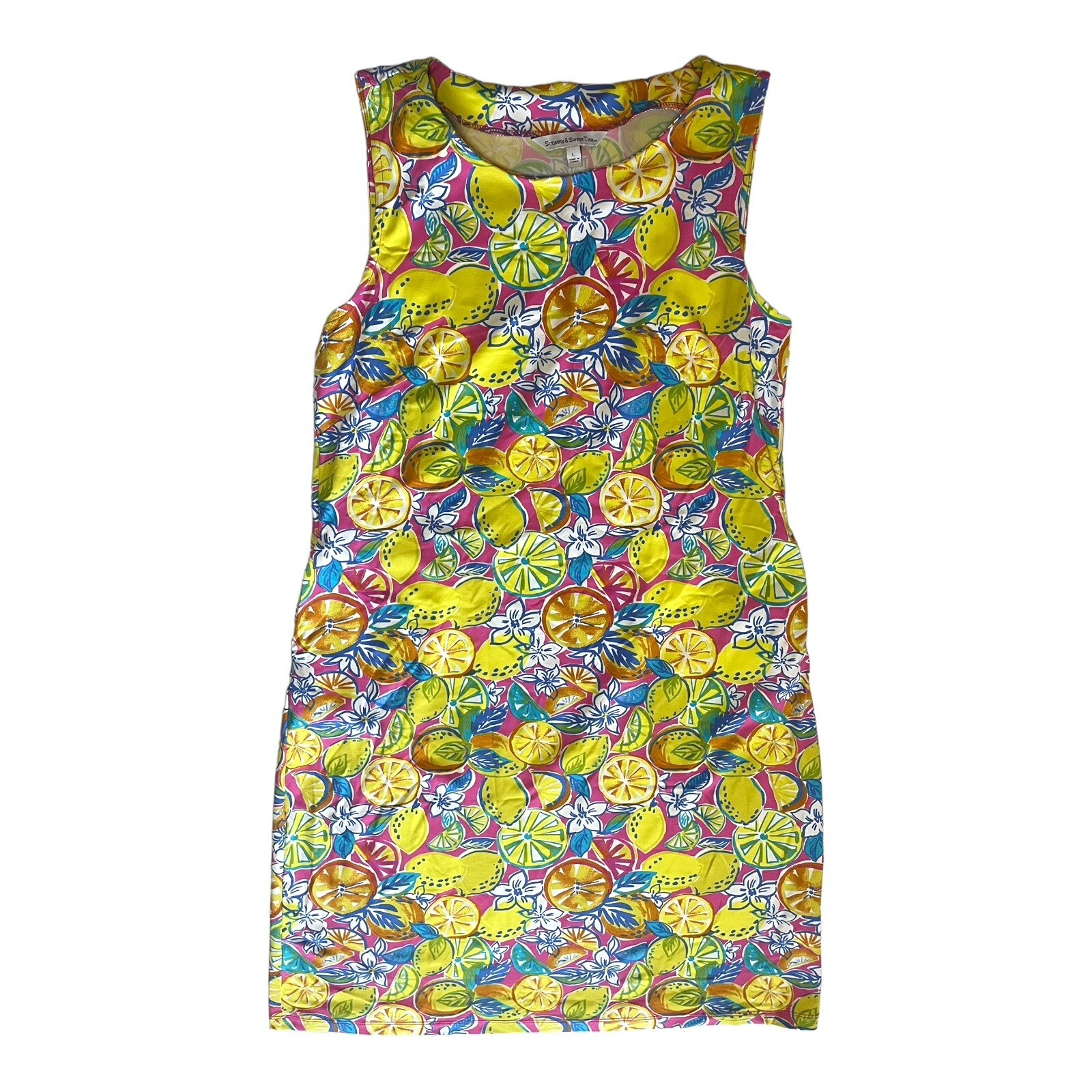 Sunsets & Sweet Tea Dress L Lemon Floral Print Sheath Preppy Beachy Summer
