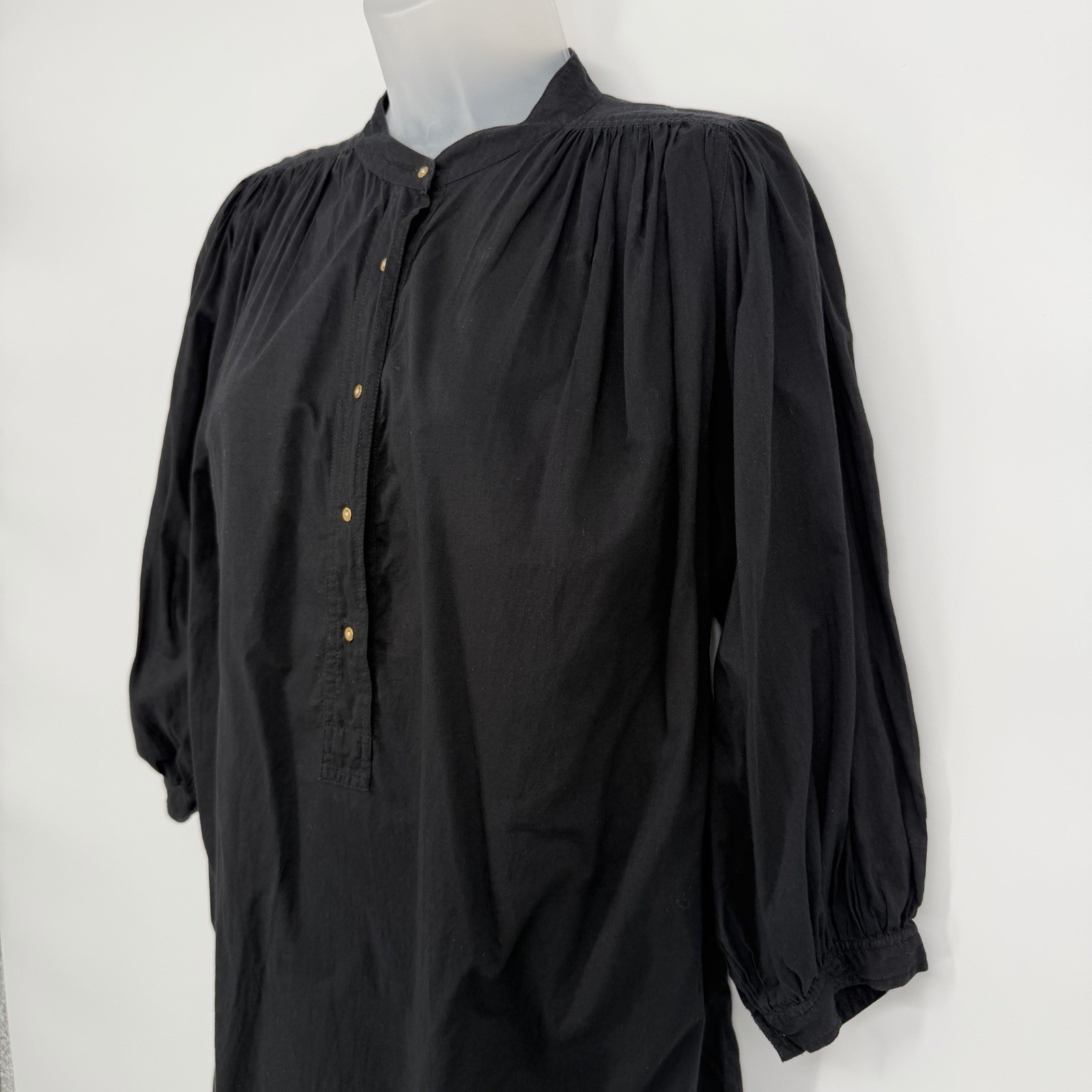 Ulla Johnson Cotton Button Up Mini-Shirt Dress Pleated 3/4 Sleeve Button Cuffs
