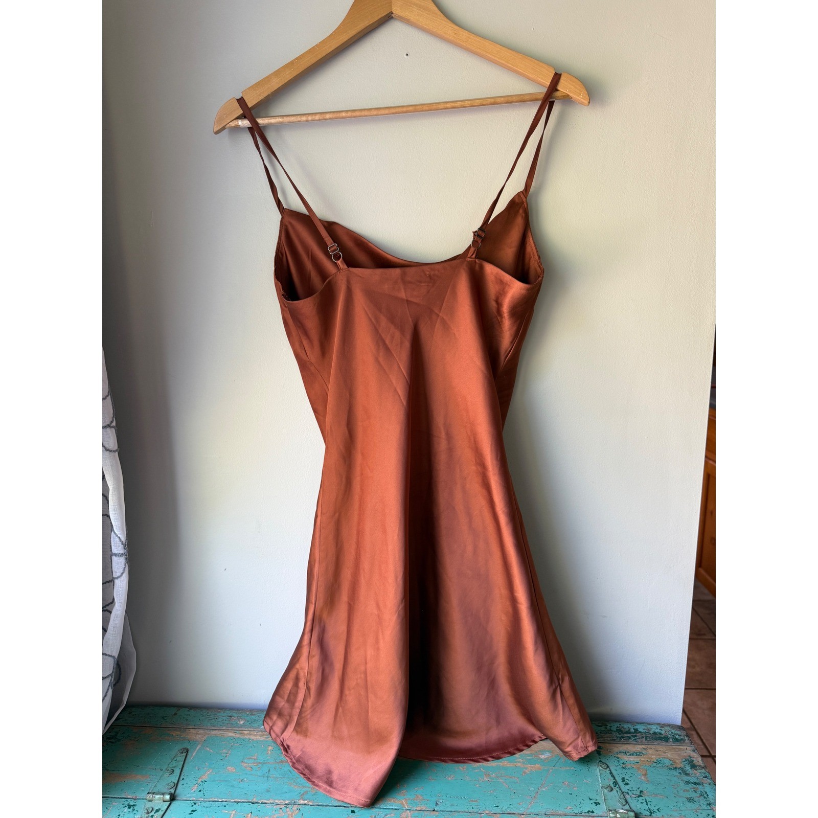 Hollister Womens Rust Copper Satin Cowl Neck Mini Slip Dress Small fall romantic