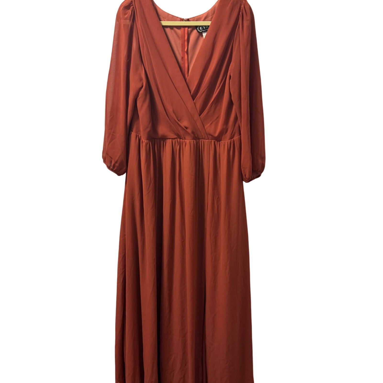 Eva Rust Orange V-Neck Long Sleeve Maxi Dress Sz 3XL Long evening dress