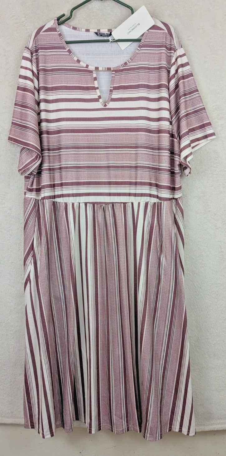 NWT Bloomchic sz USA 26 Midi to Maxi Knit Dress ss mauve ivory stripes 0156