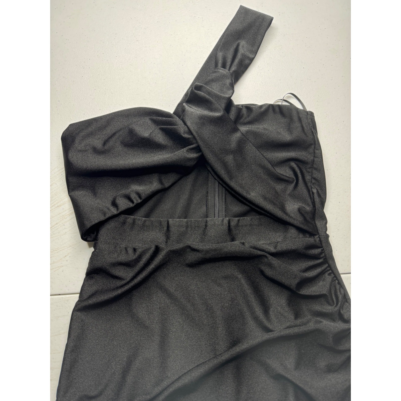 American Threads Black One Shoulder Cutout Ruched Bodycon Mini Dress Small