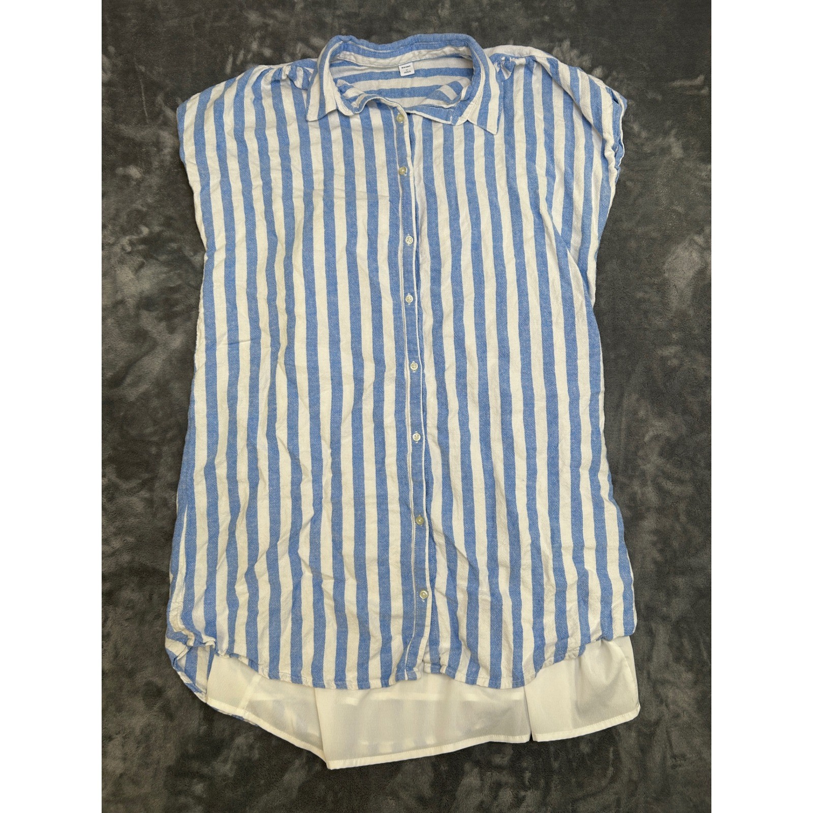 Old Navy Womens XL Blue White Striped Sleeveless Button Down Shirt Dress w/ Slip