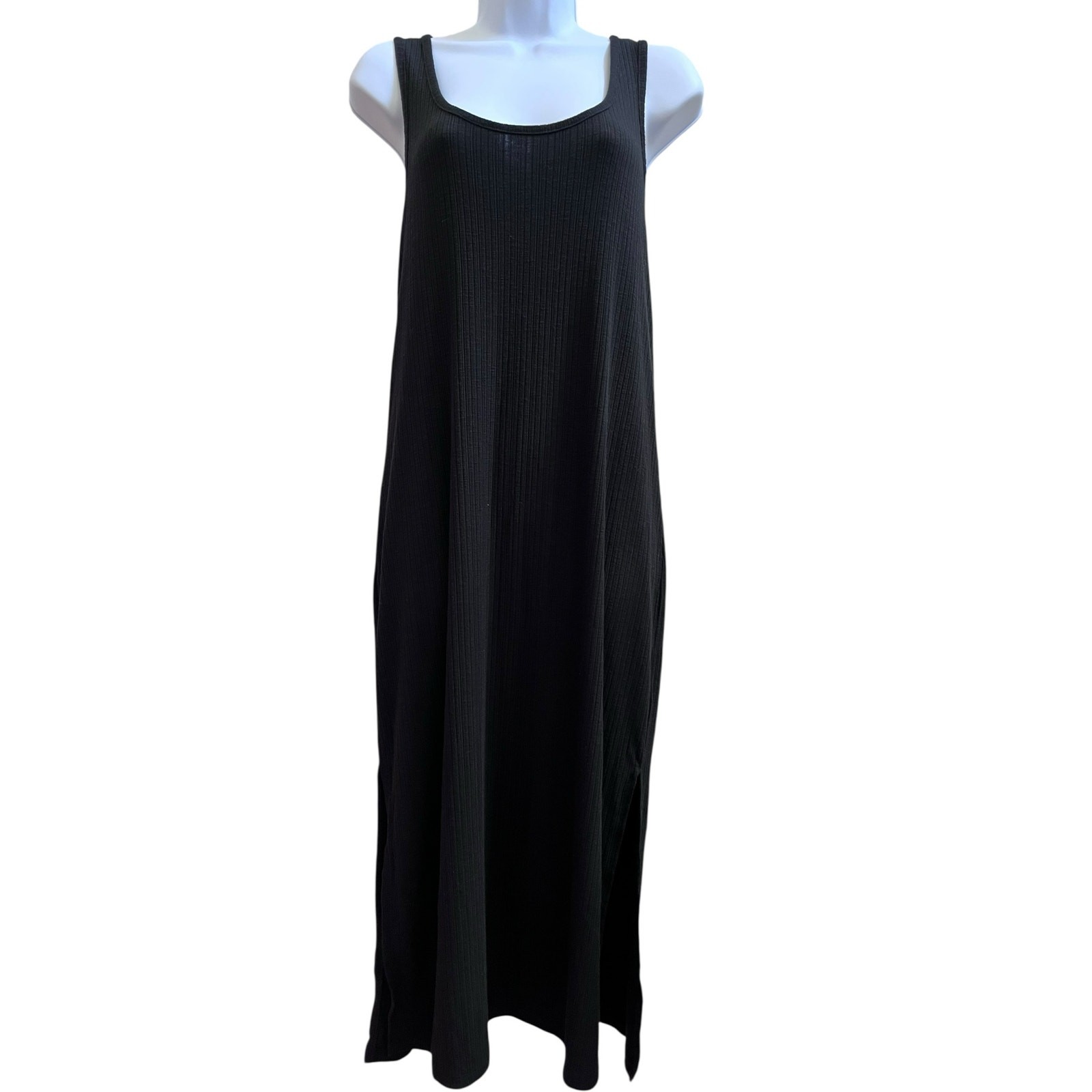 Z Supply Black Rib Racerback Side Slits Midi Tank Dress Size Small Minimalist