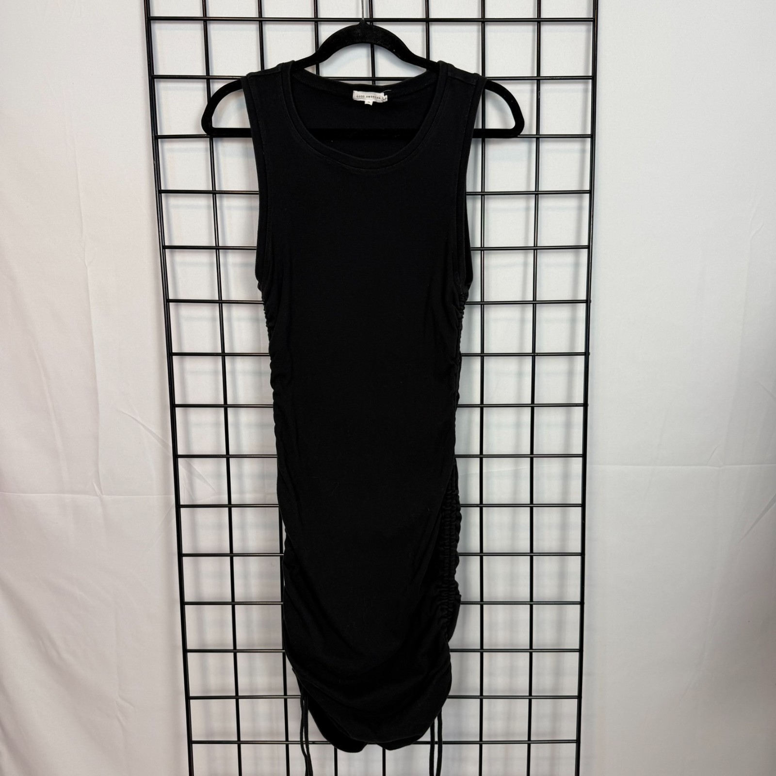Good American Ruched Tank Mini Dress Womens 4 XL Black GDK0052 Casual Stretch