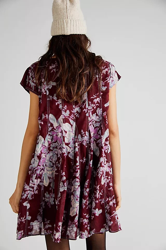 Free People Sully Mini Summer Dress Size Small Purple Combo Floral Print Flowy