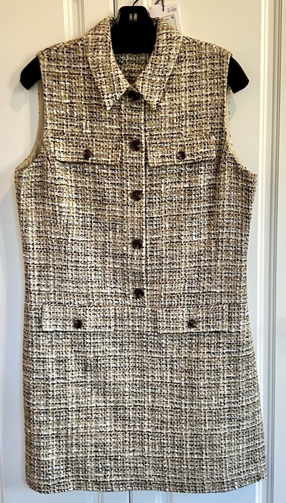 NWT Theory size 12 wheat multi sleeveless military mix tweed mini dress $495