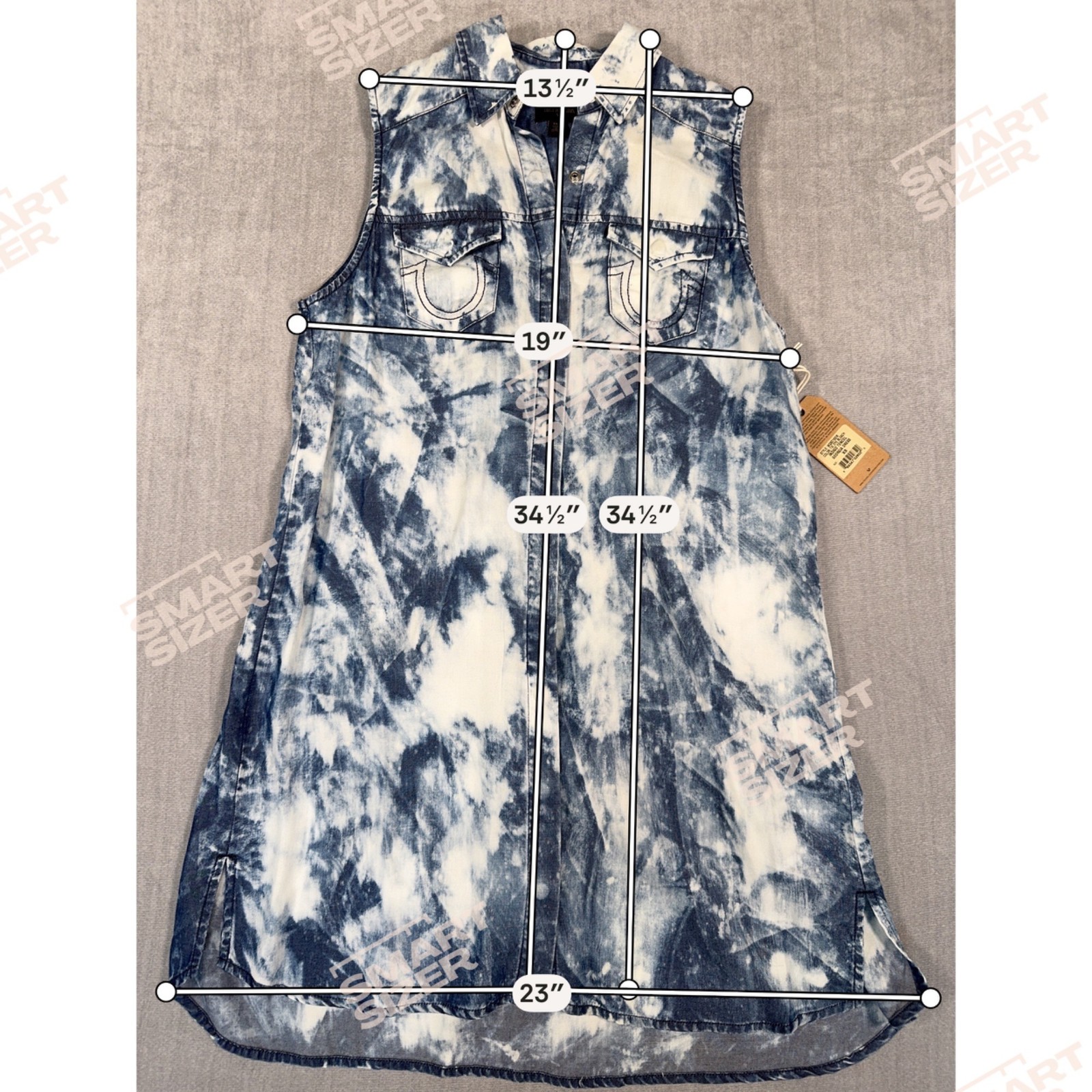 True Religion Womens Tie-Dye Sleeveless Indigo Tencel Georgia Dress XS Travel