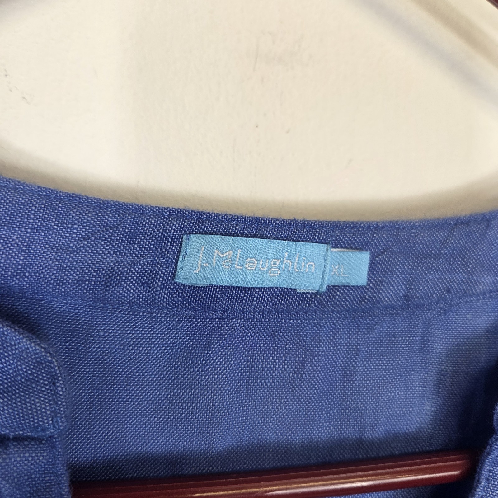J. MCLAUGHLIN Solid Riviera Linen Dress Blue Sz XL Pintuck Roll-Tab Breathable