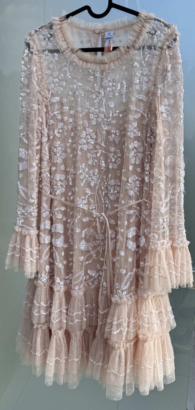 Needle And Thread Celia Long Sleeve Mini Dress Pink Sequins