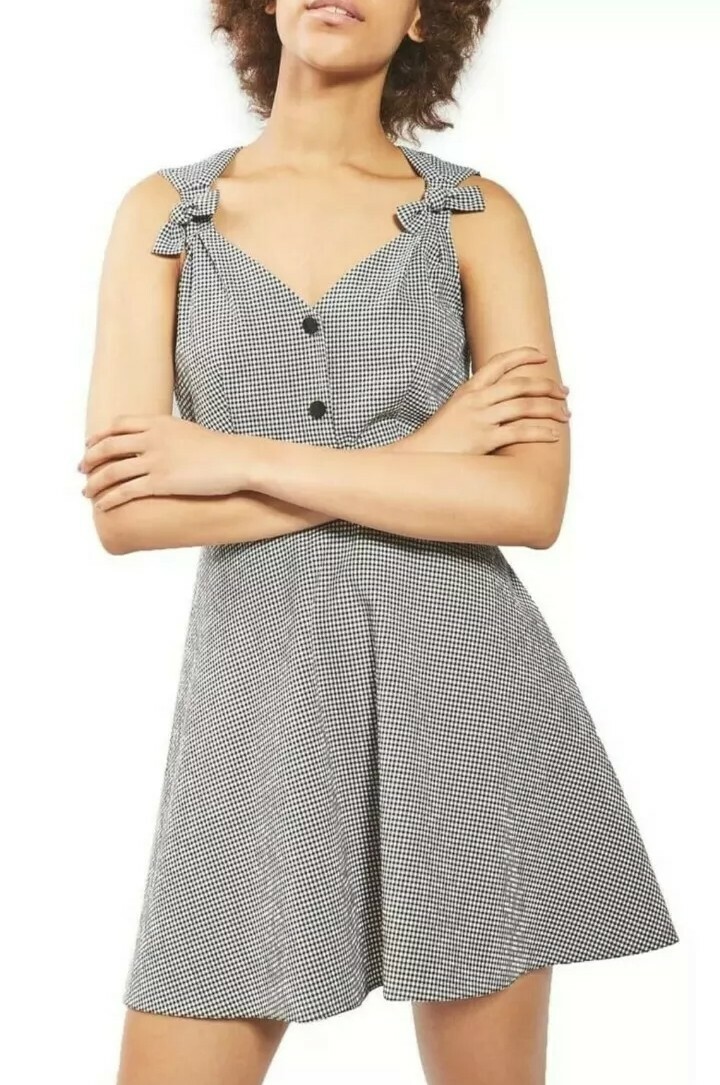 Topshop Black/White Gingham Seersucker Sleeveless Skater Dress Sz 6/UK 10 (ZR)