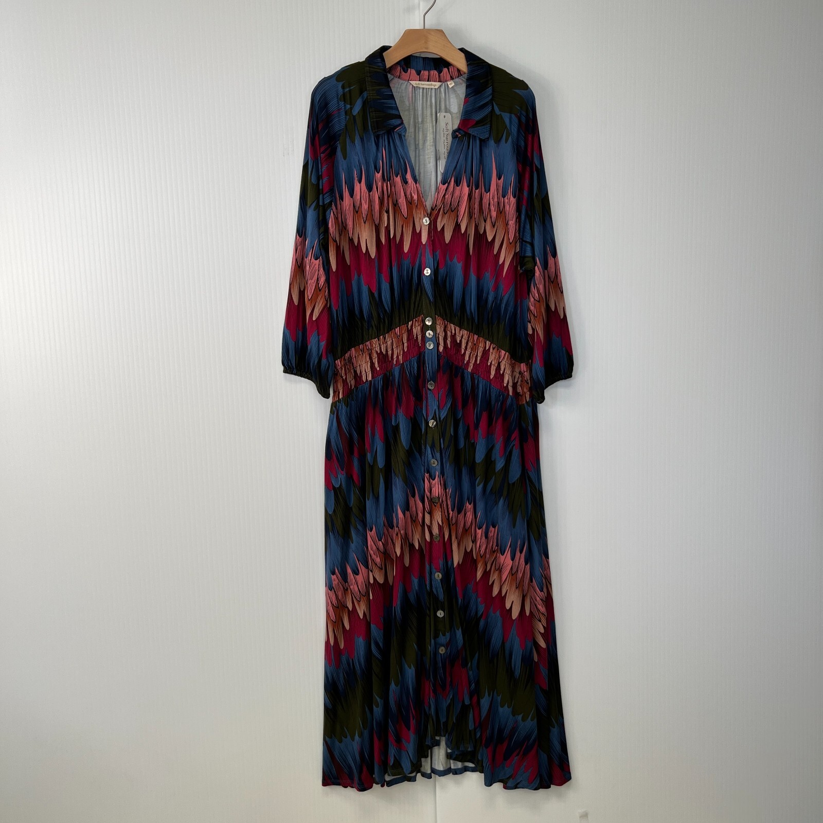 Soft Surroundings Shirt Dress Women 2X Plus Maxi Ancient Isle Bird Work Party Ne