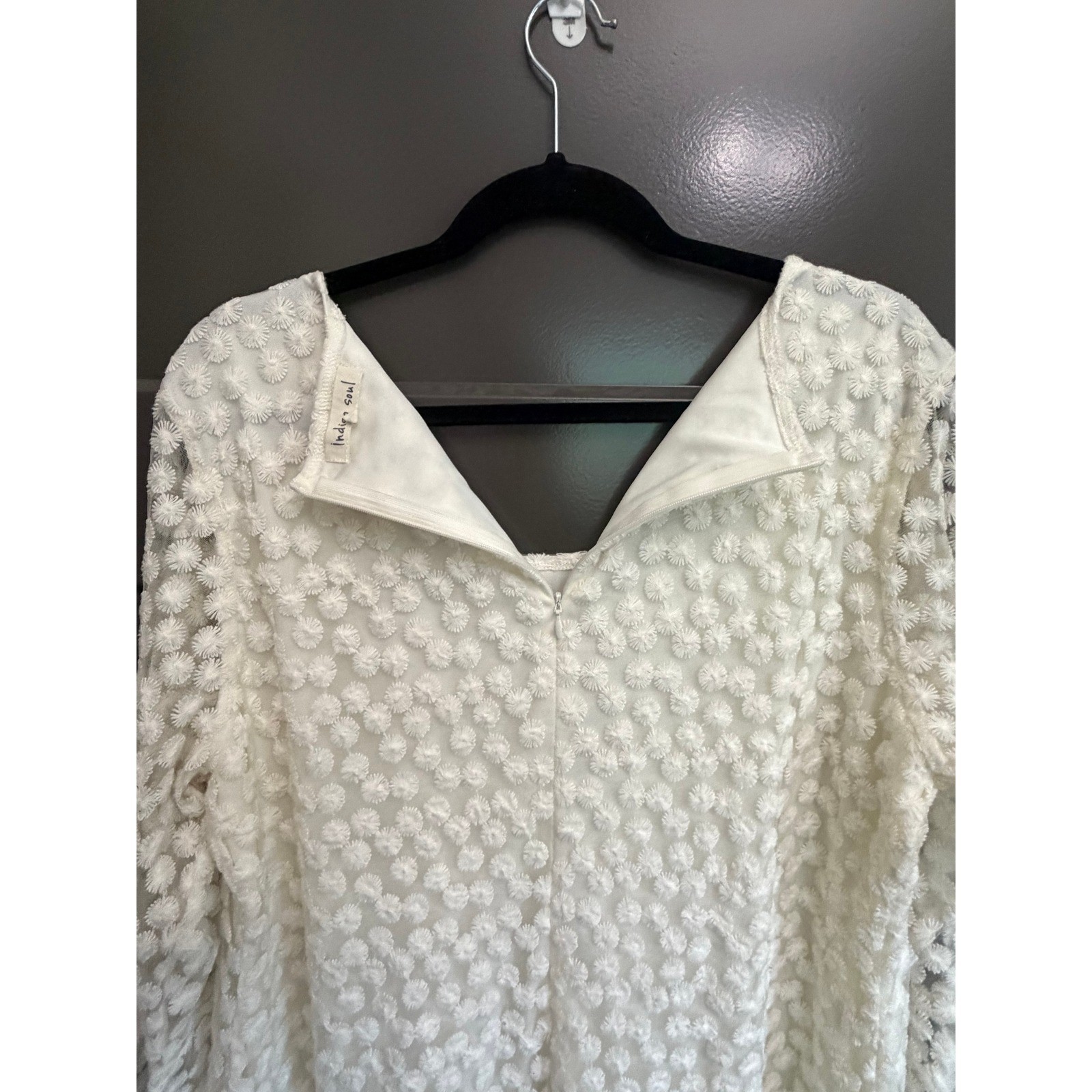 Indigo Soul White Floral Embroidered Mesh Bell Sleeve Fringe Shift Dress XL