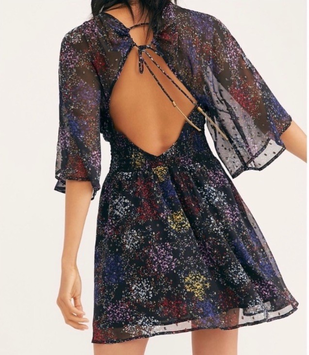 Free People Anna Multi Colored Metallic Mini Dress Printed Smocked Size XS