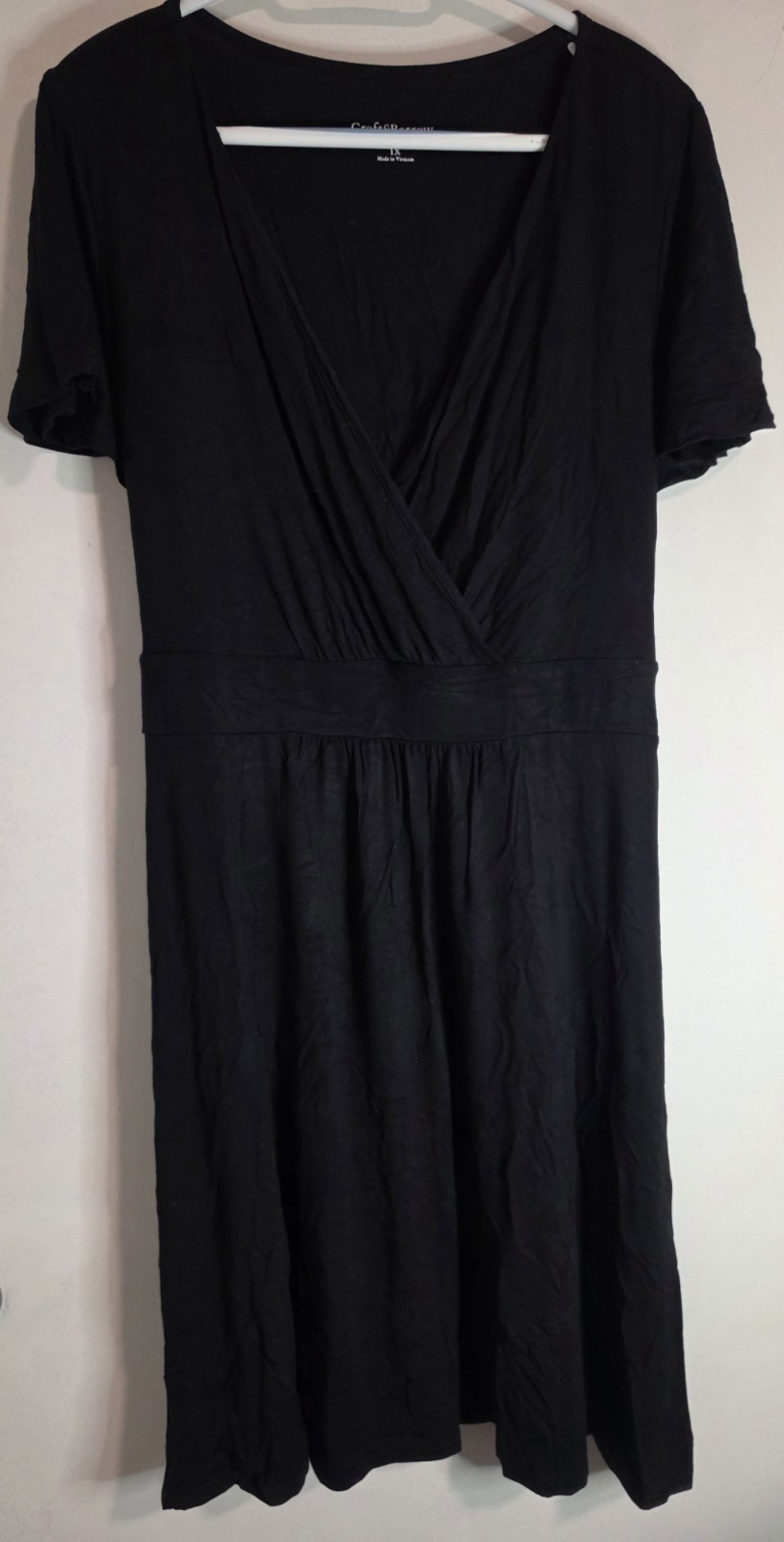 Croft And Barrow Short Sleeve Black Faux Wrap Midi Dress Size 1X Dress Up Down