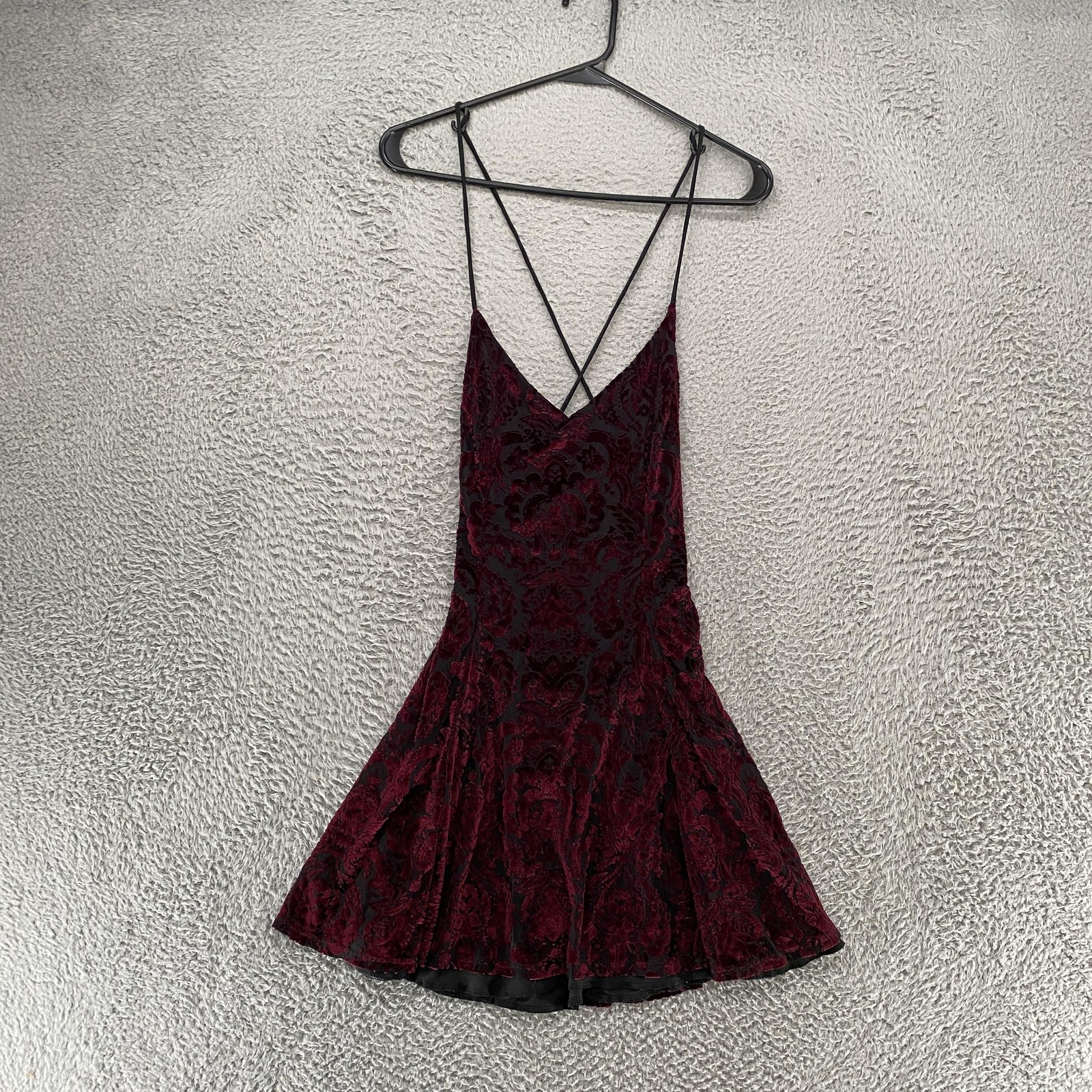 Lucy in the Sky Dress Womens M Burgundy Velvet Burnout Open Back Fairy Grunge