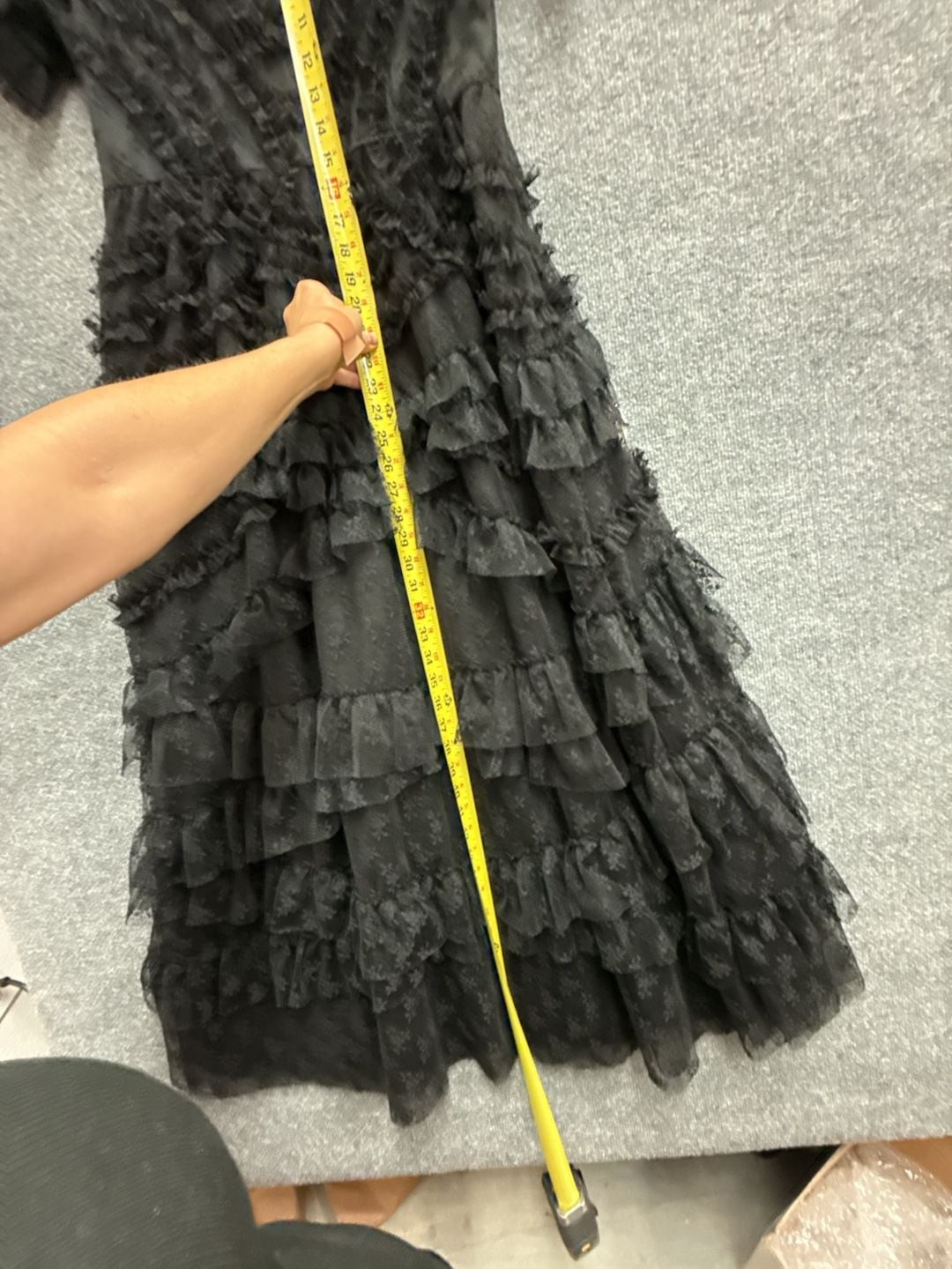 CATCHALL Black Ruffled Tiered Lace Midi Dress