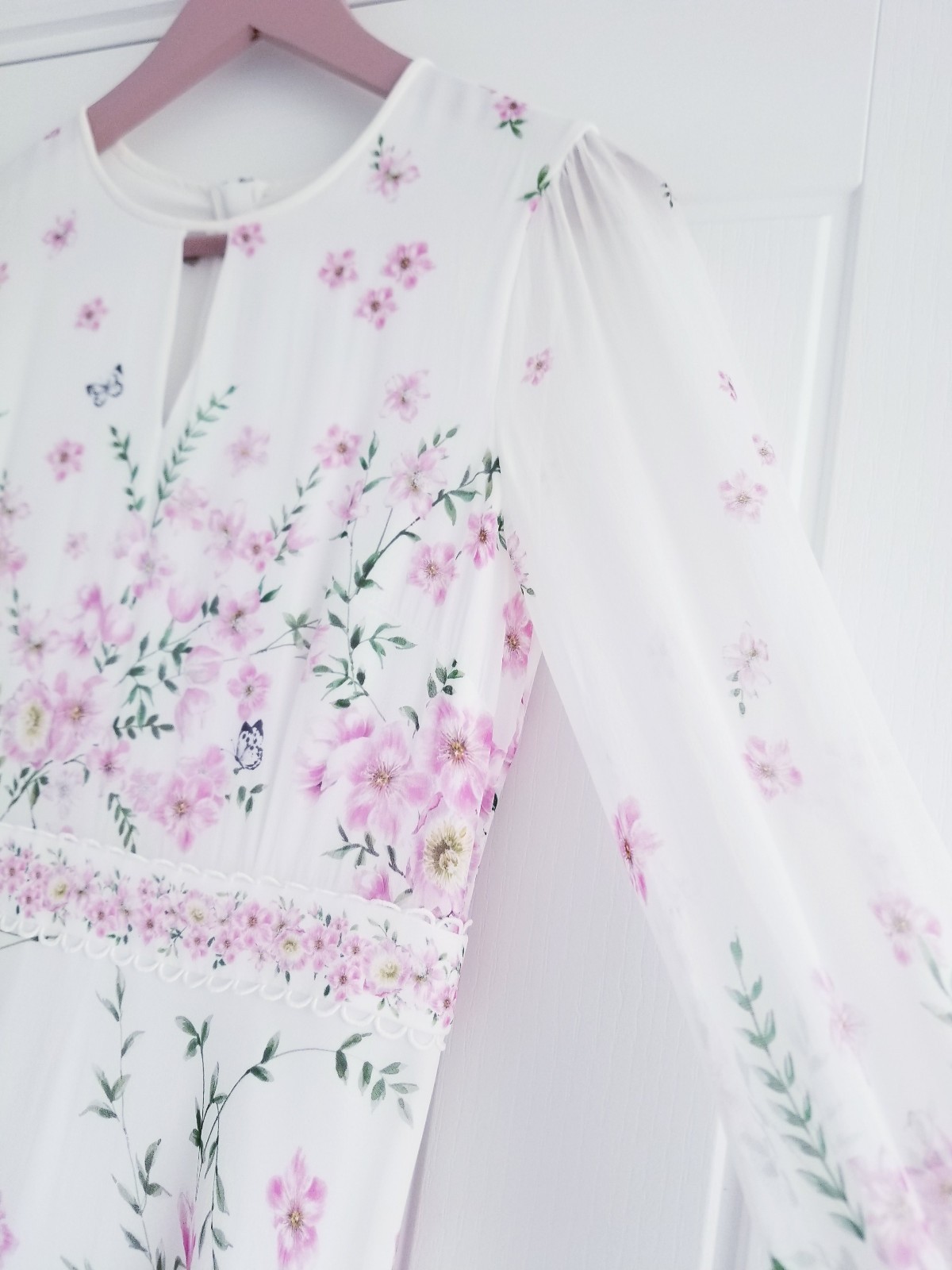 Hobbs Skye Floral Print Pure Silk Midi Dress Ivory Pink Size UK 10 Petite (8-10)