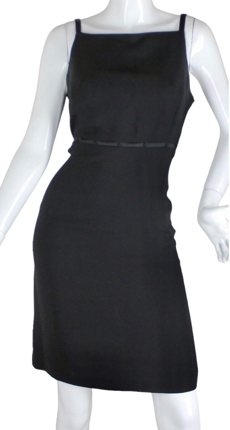 {JONES NEW YORK} Black Dress ~10 LBD Sheath High Waist Satin Detail Lined