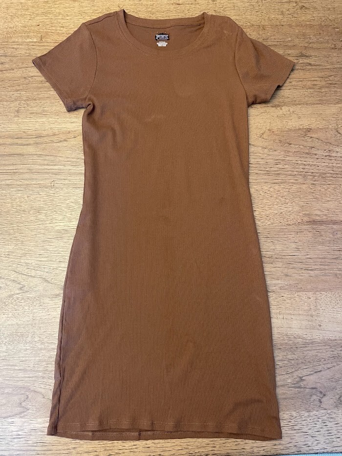 PINK Victoria’s Secret Soft Cappuccino MEDIUM Rib Short Sleeve Mini Dress VS