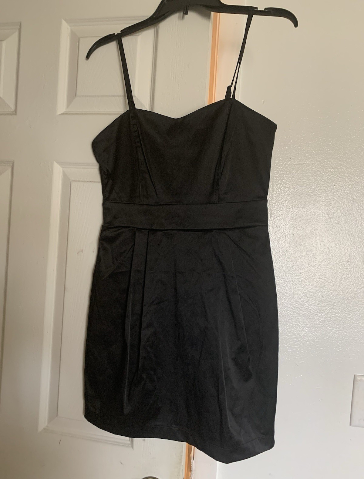 FOREVER 21 M Black Mini Sweetheart Spaghetti Strap Solid Polyester Blend Dress
