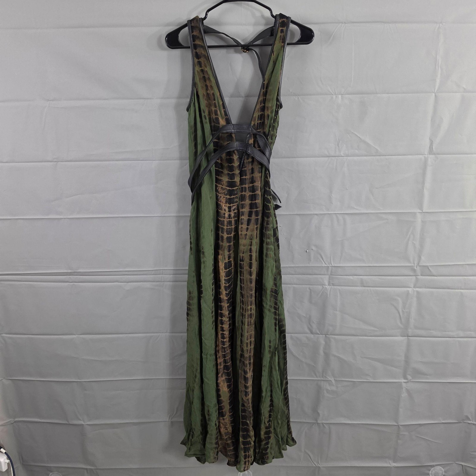 Nicholas K Dress XS Rhine Maxi Animal Print Bronze Leather Punk Gothic Party