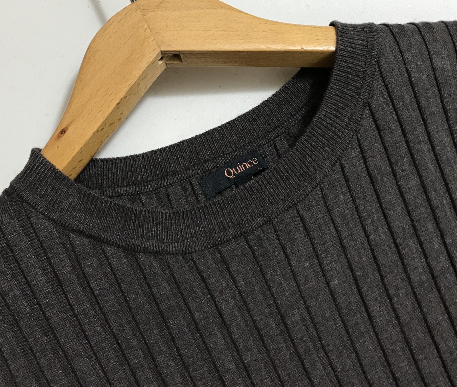 Quince Cotton Cashmere Ribbed Long Sleeve Crew Midi Dress Mocha Heather Size XS