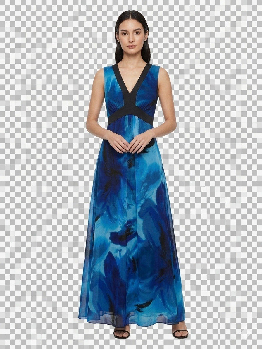 ENFOCUS STUDIO Women’s blue/Black Abstract Print Sleeveless Long Maxi Dress Sz 4