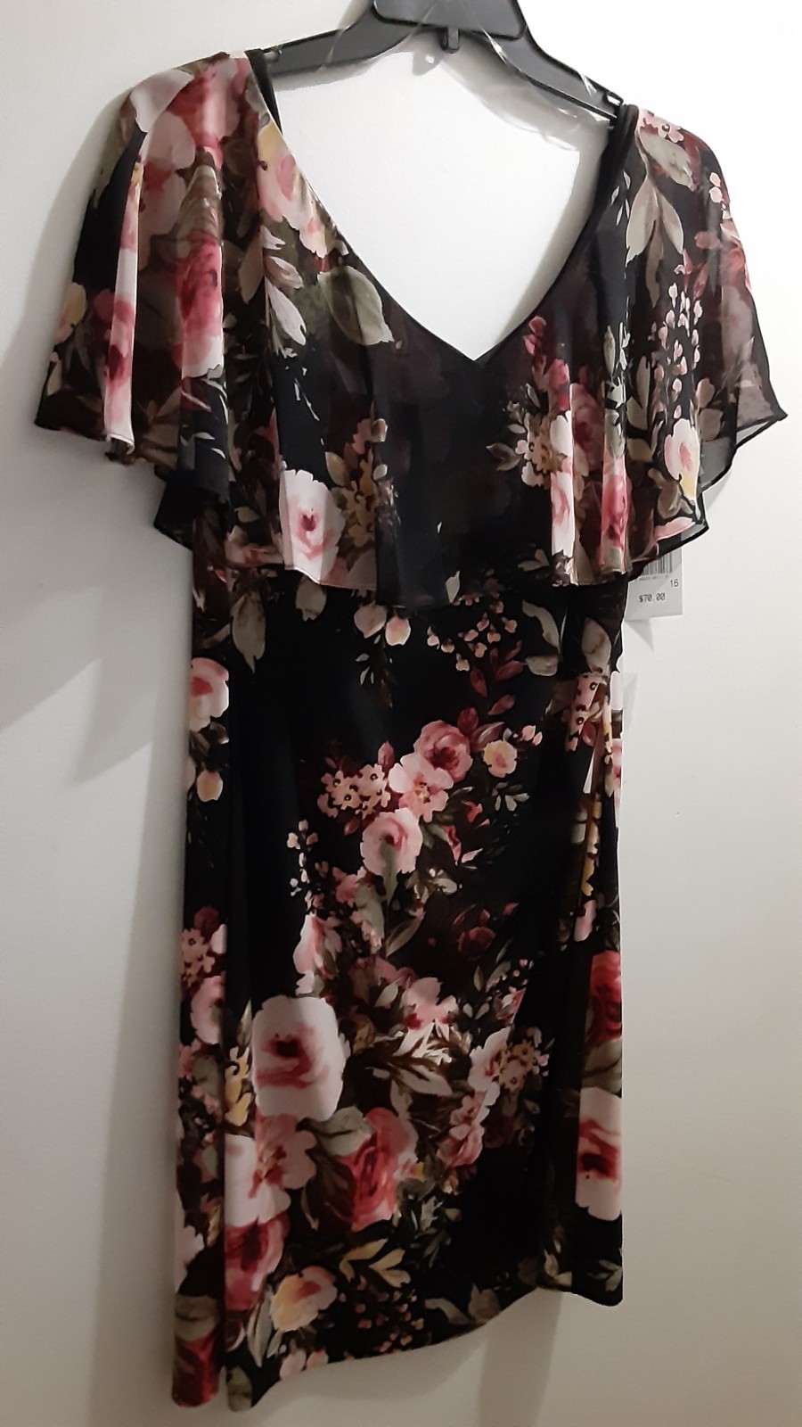 Connected Apparel size 16 Black/ Multicolor Floral Flutter Sleeve Dress New