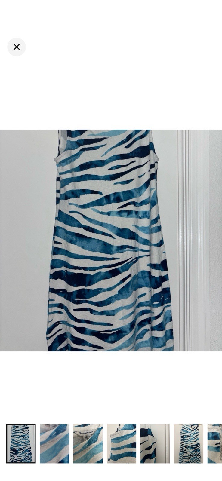 Tommy Bahama Women’s Blue White Sleeveless Dress Zebra Print Size XS