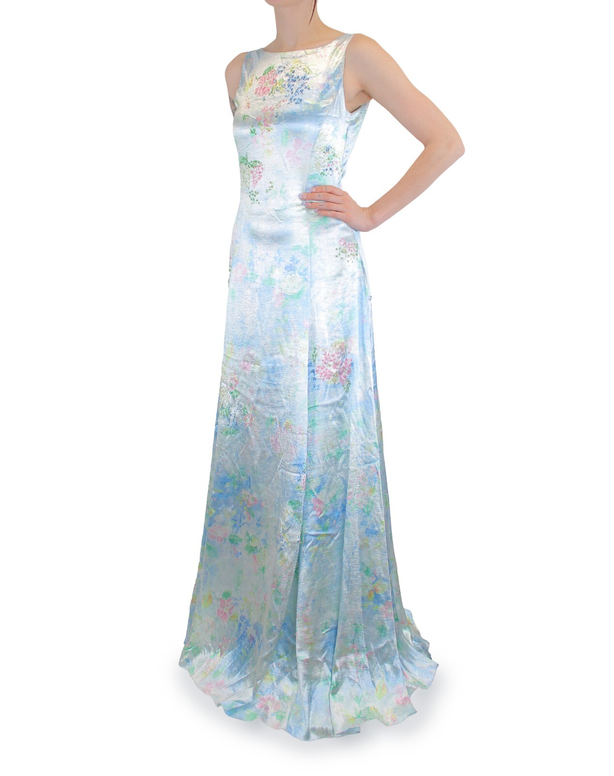 Ralph Lauren Womens Dress Purple Label, Flowy Backless Floor Length Gown, Blue