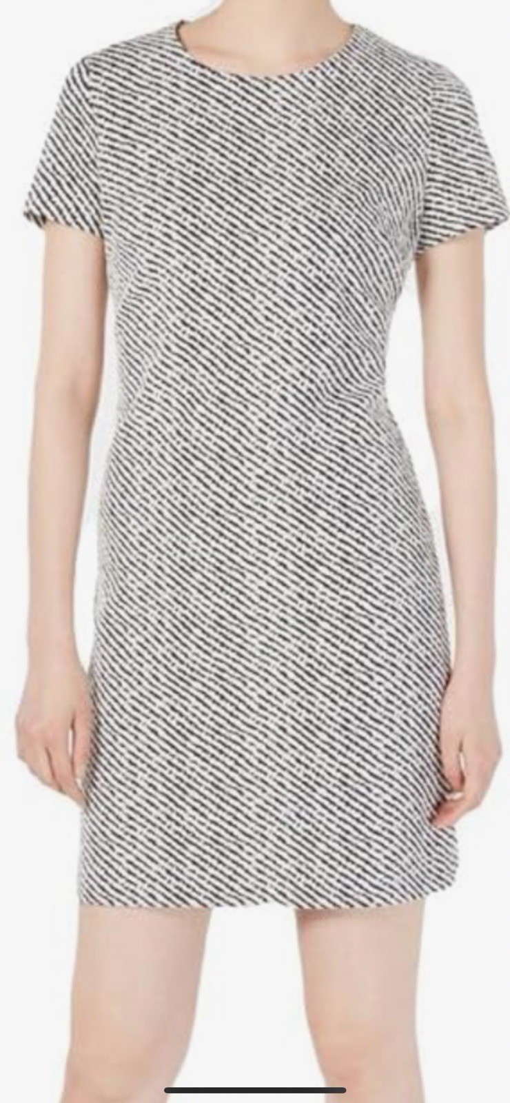 CALVIN KLEIN PONTE SHORT SHEATH STRIPPED STRAIGHT HEMLINE DRESS SIZE 14 NWOT