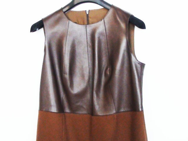 Akris Sheath Dress Leather Cashmere in Dark Brown size 10 New