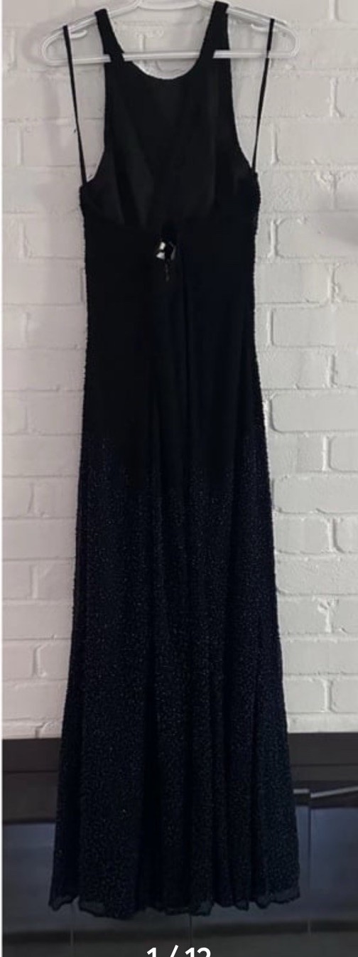 Cassandra Stone Fully Beaded Natural Silk Dress Sheer with Lining Black and Gold