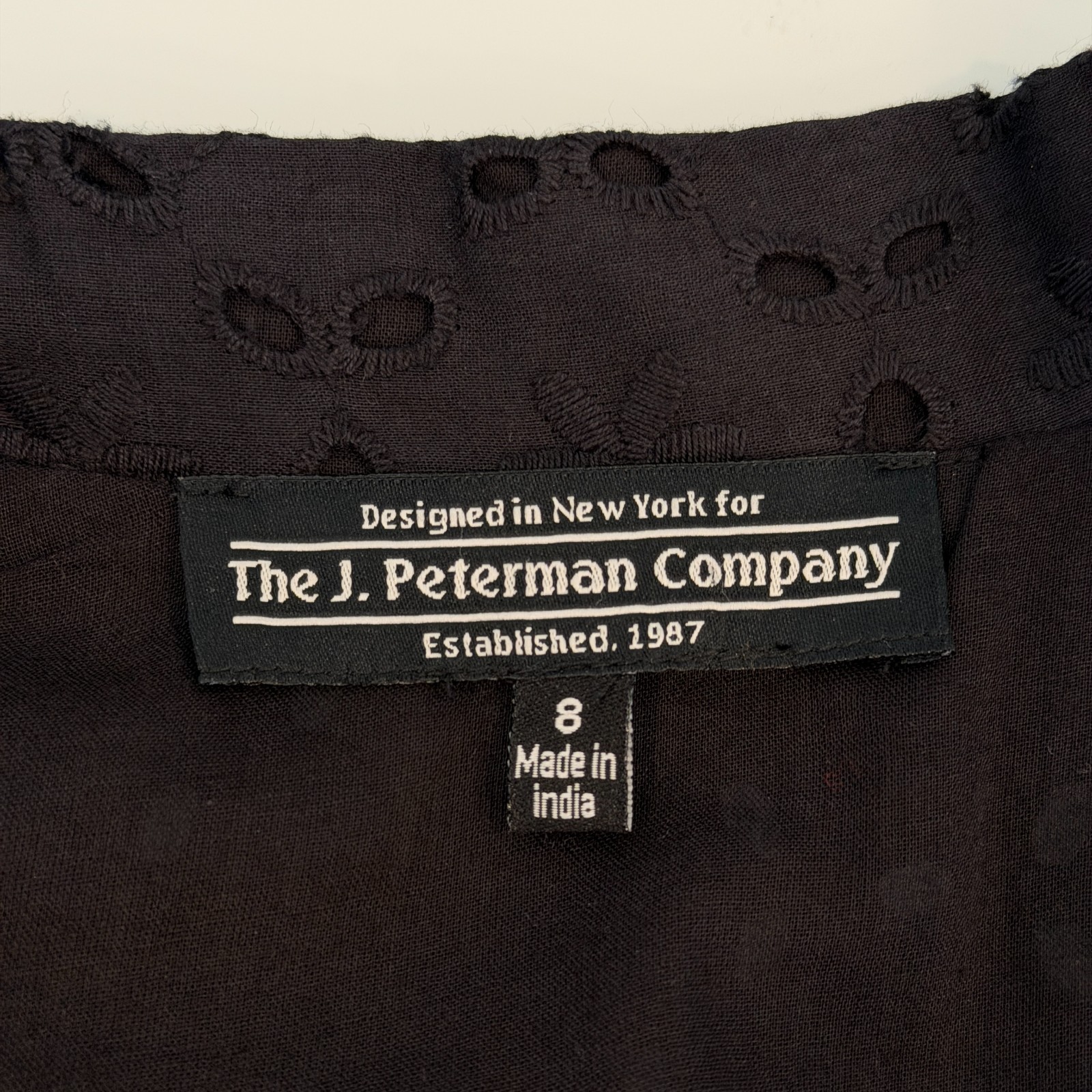 The J. Peterman Company Black Eyelet Shirtdress Size 8 Classic Retro Feminine
