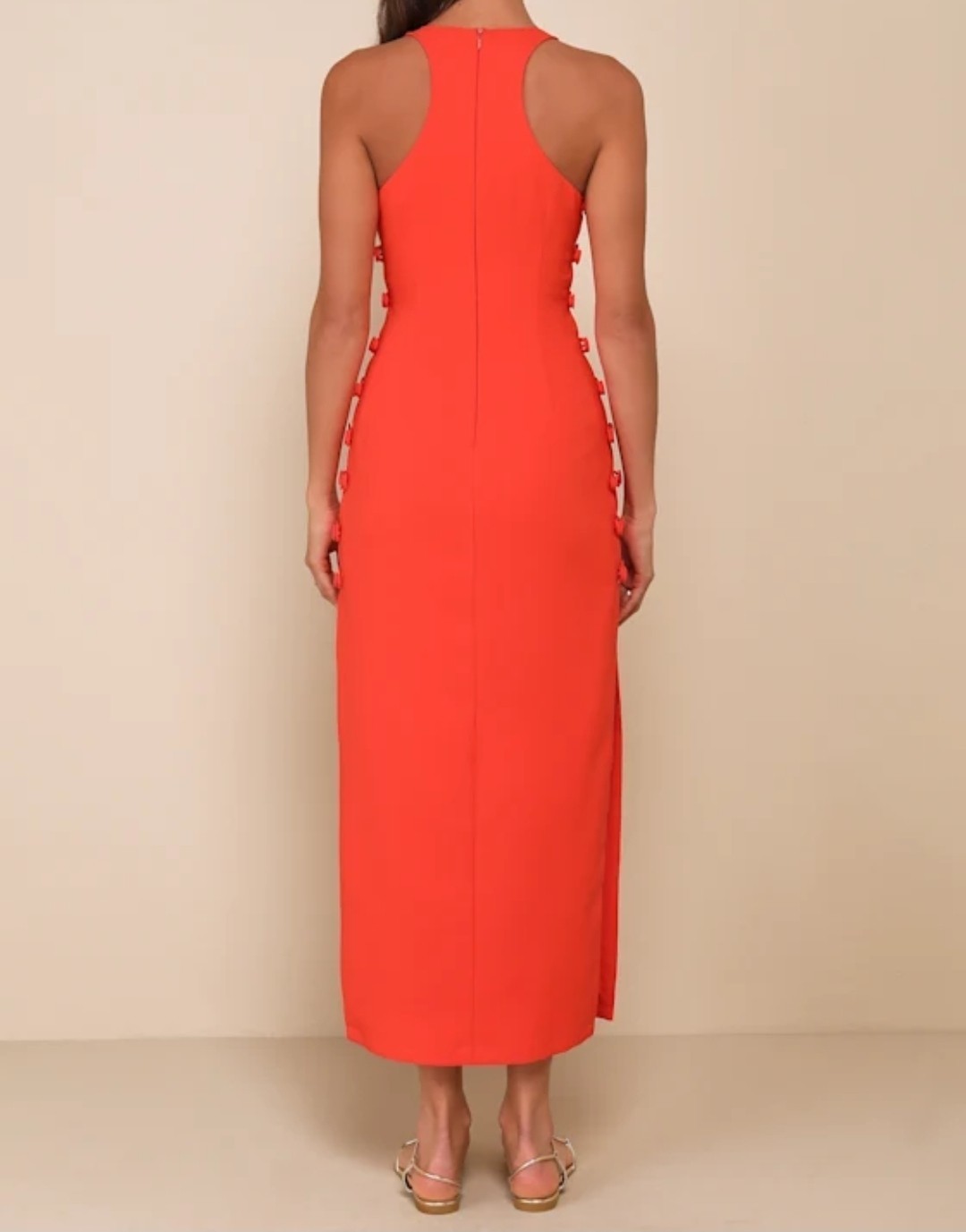 Lulus Masterfully Mod Side Button Midi Dress Womens L Bright Orange Retro Mod
