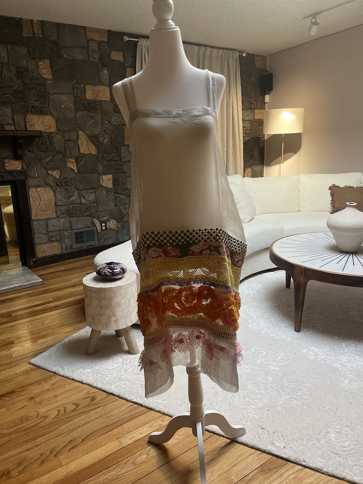 DOSA One Size 100% Cotton Sheer Embellished Apron Overlay Artisan Bohemian layer