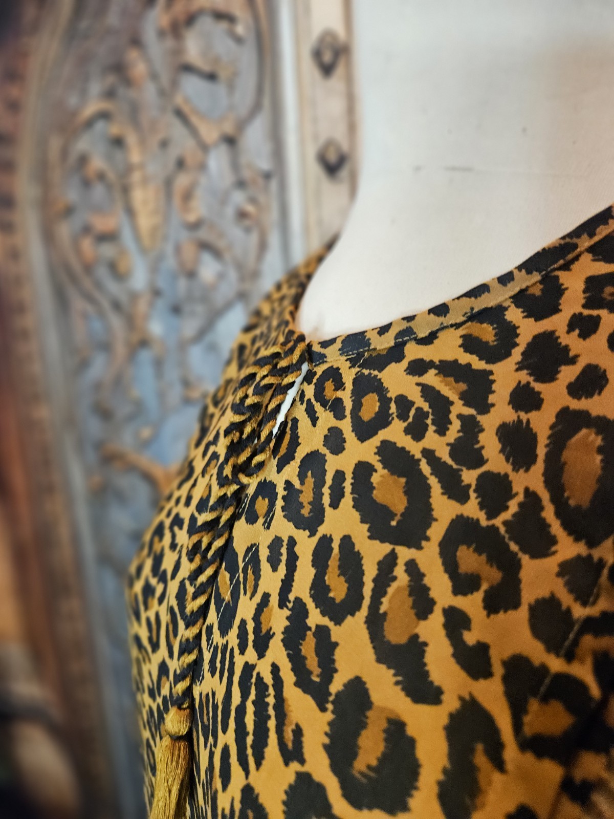 Time and Tru Dress L Silky Leopard Print Boho Hippie Peasant Babydoll Sundress
