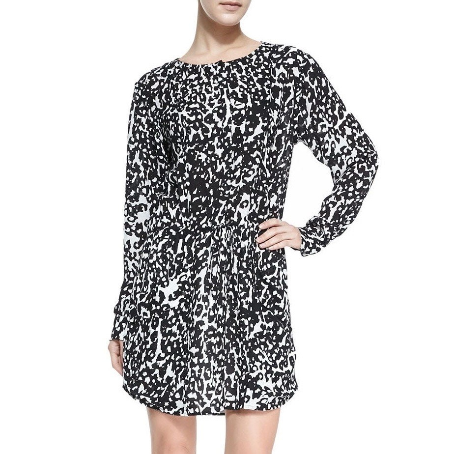 A.L.C. 100% Silk Black White Drawstring Waist Long Sleeve Simona Shirtdress XS