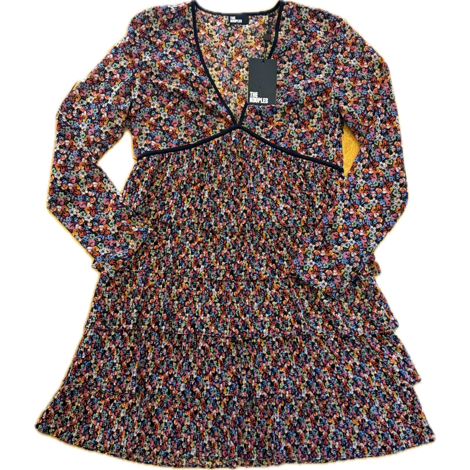 The Kooples Floral Tiered Ruffle Mini Dress Womens M Multicolor NWT $425