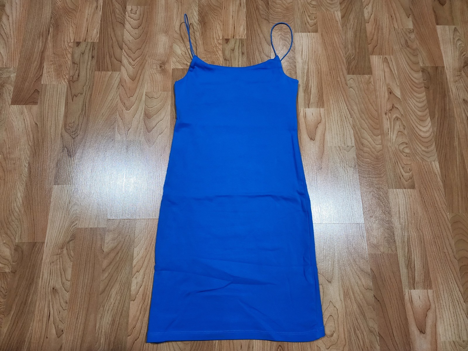Zara Spaghetti Strap Royal Blue Dress Large Vtg Retro Style Sundress Stretch