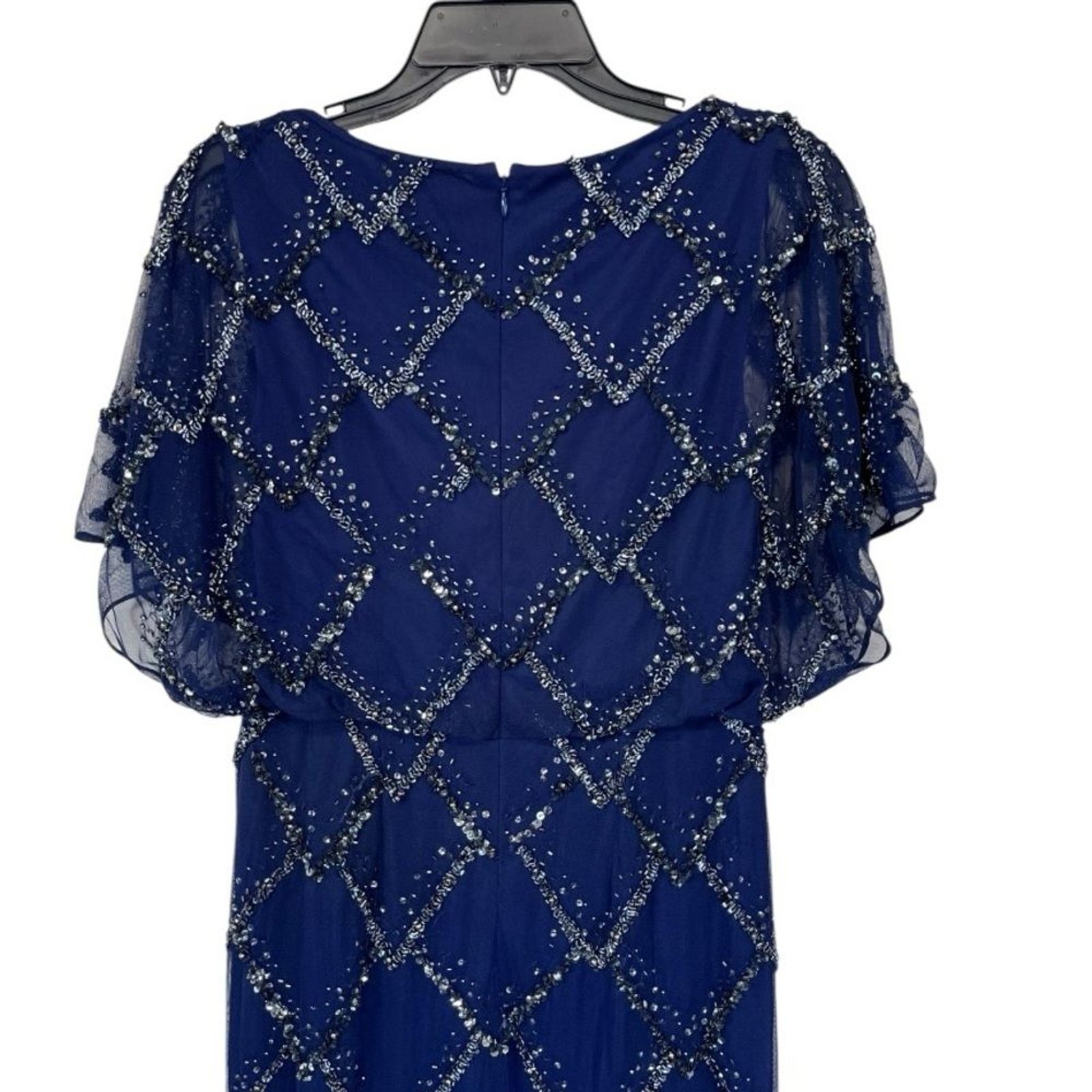 NWT Adrianna Papell | Hand Beaded Blouson Long Gown Flutter Sleeves Navy Blue 2