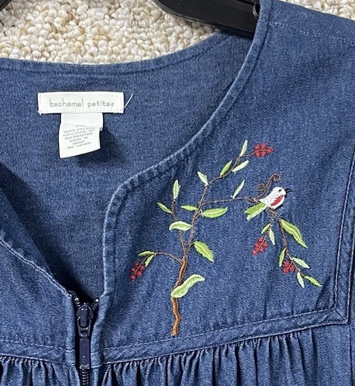 Bechamel Denim Medium Petite Safari Animals Embroidered House Patio Jean Dress