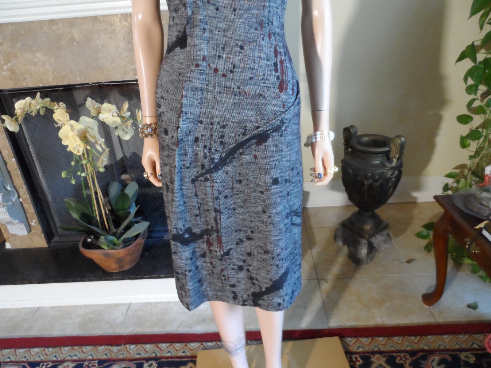 Bottega Veneta Gray Abstract Print Wool Knit Sheath Dress Size IT 40- US 4