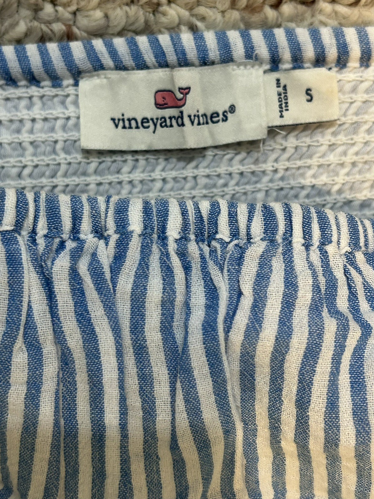 Vineyard Vines Chambray Blue & White Striped Midi Sundress. Size Small. Smocked