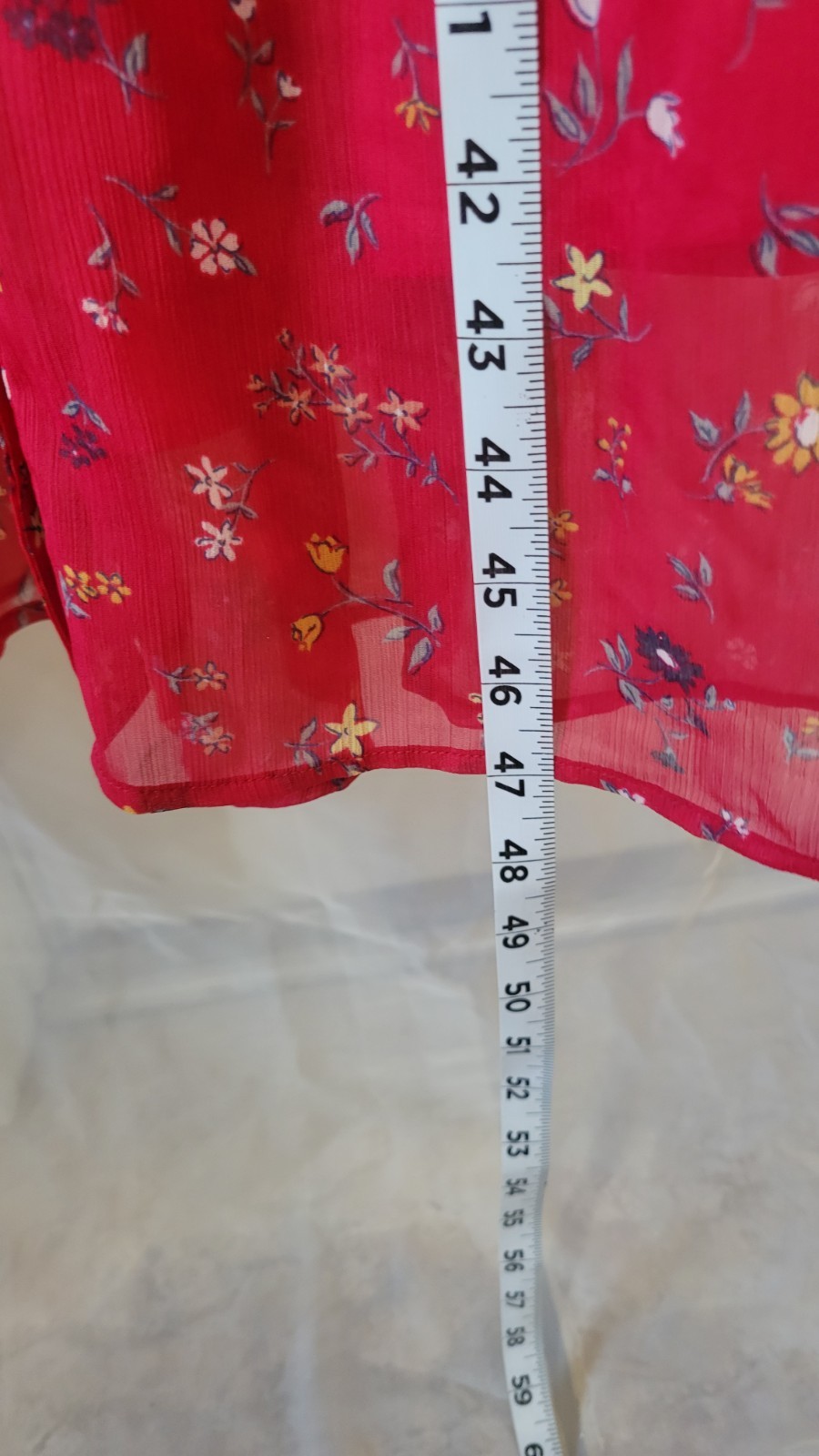 Uniqlo Sheer Women Drawstring Waist Button Down Red Floral Boho Midi Dress, sz M