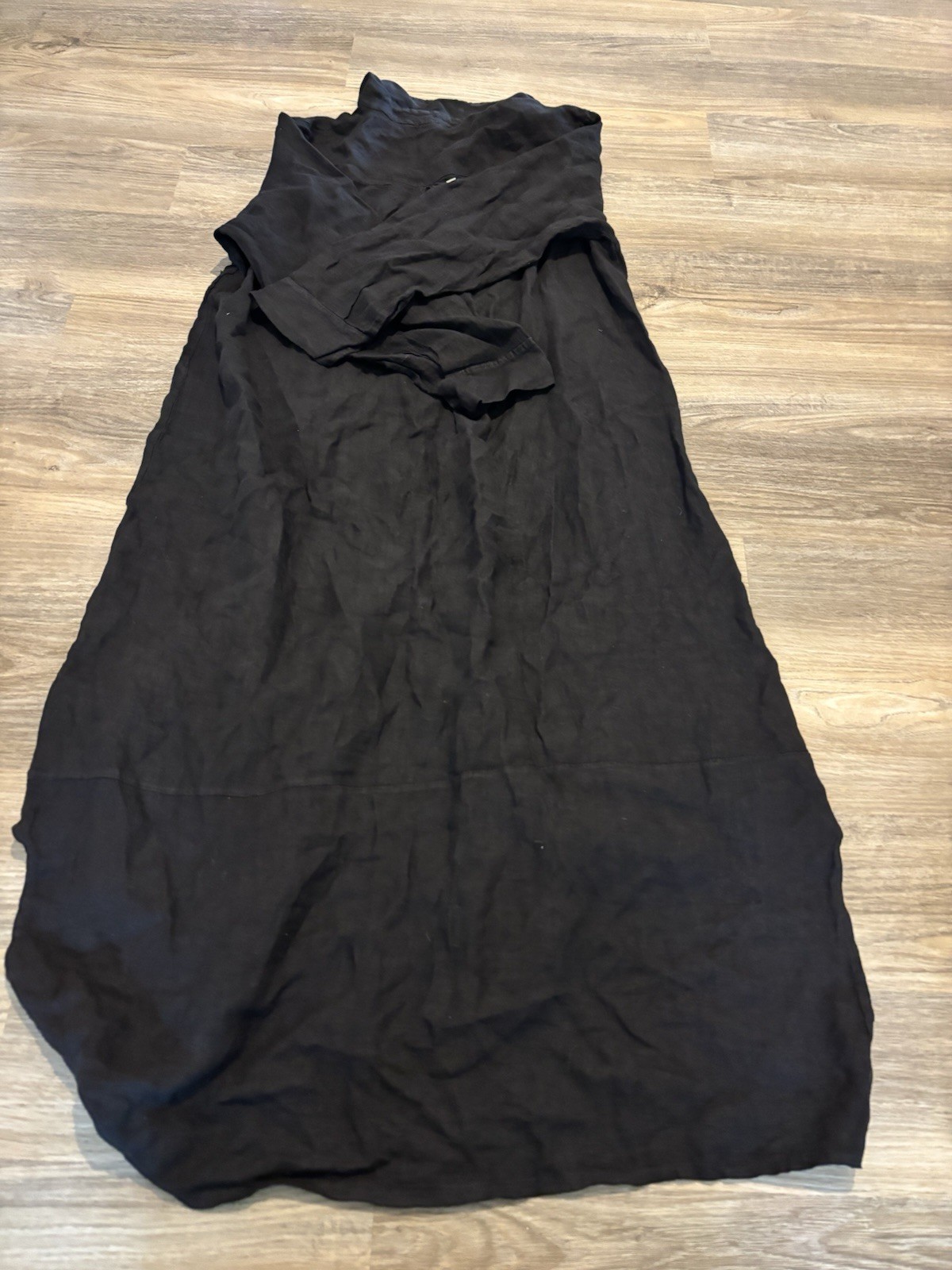 Colette 100% Linen Italy Lagenlook Black Dress Oversized Button One Size S-XXL