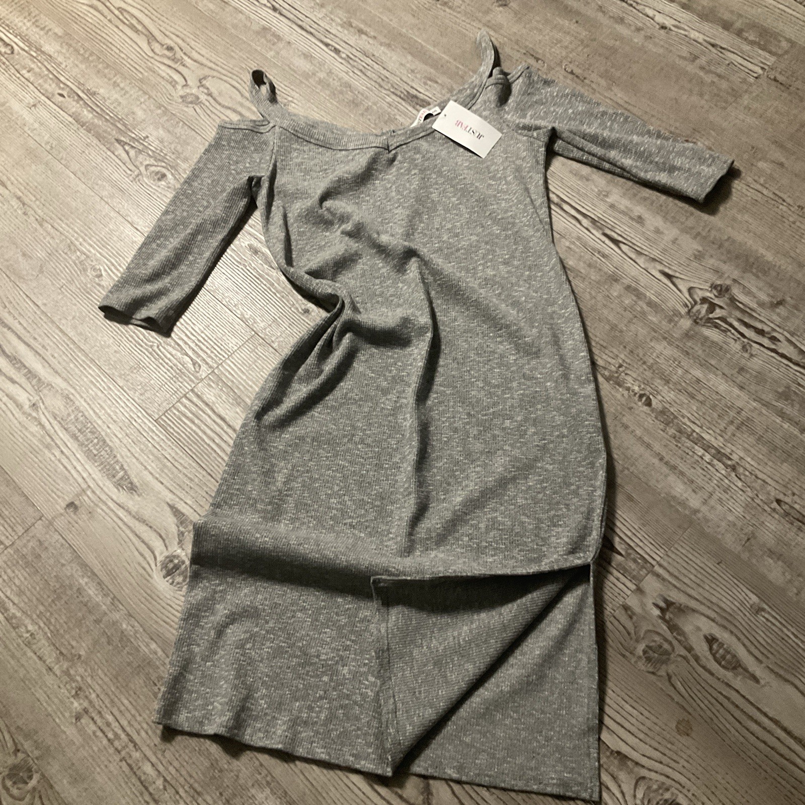 NWT JustFab Grey Ribbed Cold Shoulder Midi Dress – XXL – Long Sleeve with Slit